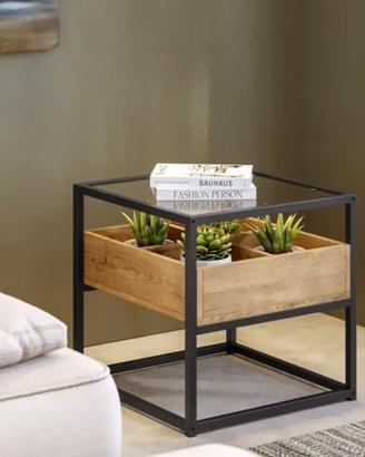 Tavolino contenitore 50x50 cm top in vetro con str