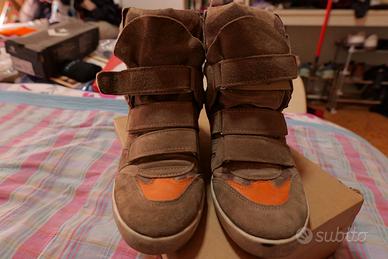 Sneakers Camoscio Zeppa Interna Marrone Arancio