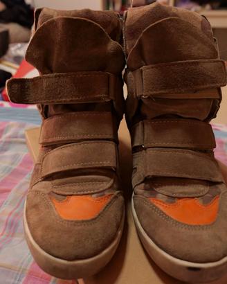 Sneakers Camoscio Zeppa Interna Marrone Arancio