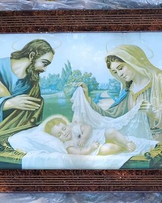 Stampa cromolitografica vintage della Sacra Famigl