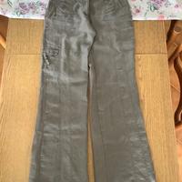 Pantaloni Cache Cache verde militare in lino T. 38