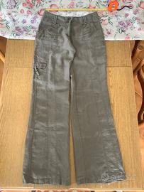Pantaloni Cache Cache verde militare in lino T. 38