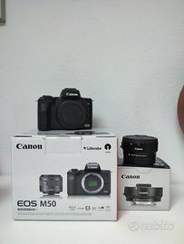 Canon eos m50 + adapter ef-eos m + 2 batterie comp