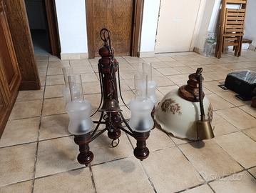 lampadario classico legno e metallo 