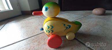 Anatra giocattolo in legno anni 70