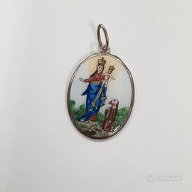 ciondolo argento smaltato Madonna della Guardia 
