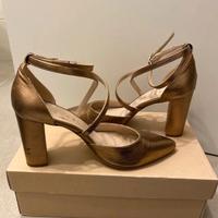 Scarpe in pelle bronzo/rosa metallizzato