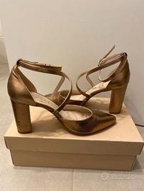 Scarpe in pelle bronzo/rosa metallizzato