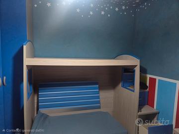 Letto a soppalco con scala contenitore e materasso