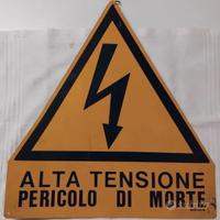 VECCHIO CARTELLO LATTA LAMIERA ALTA TENSIONE 
