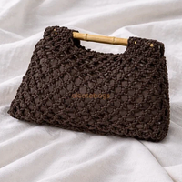 Borsa Intrecciata Marrone con Manico in Bamboo