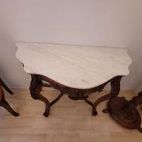 Consolle in legno e marmo bianco