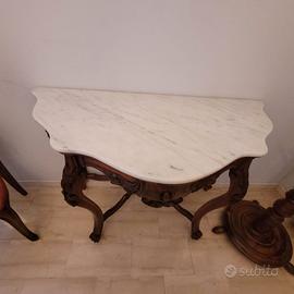Consolle in legno e marmo bianco