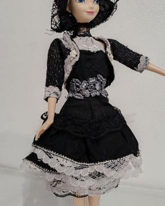 Vestito Barbie elegante fatto a mano nero/argento
