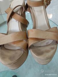 Sandali zeppa alta plateau renna caramello n. 38