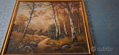Quadro paesaggio autunnale, con cornice in legno