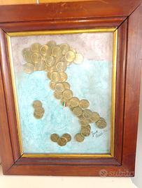 quadro artigianale con monete lire 20 italiane 