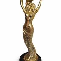 Statua Decorativa Dorata con Figura Femminile 