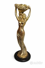 Statua Decorativa Dorata con Figura Femminile 