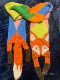 Sciarpa fatta a mano in lana mohair con volpe.