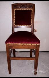 N. 4 SEDIE LEGNO NOCE MASSELLO. VELLUTO BORDEAUX