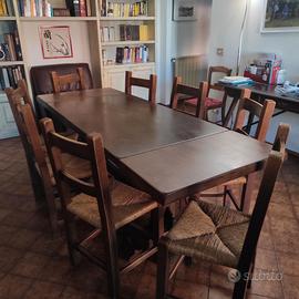 Fratina allungabile con 8 sedie impagliate