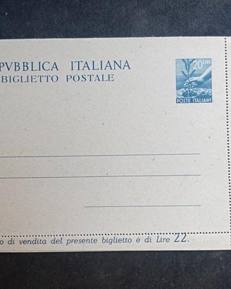 BIGLIETTO POSTALE (OTTOBRE 1946) FIL .B 43 LIRE 20