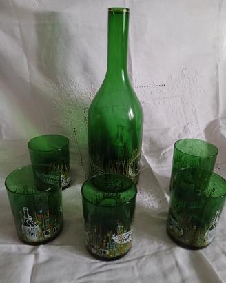 bottiglia per vino e 5 bicchieri vintage 