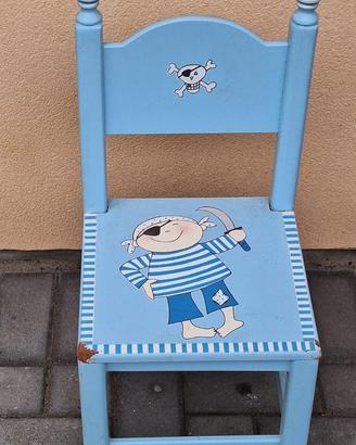 Sedia per bambini in legno - Tema Pirati (Azzurra)