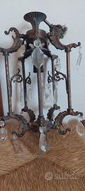 Coppia di lampadari vintage in ottone brunito