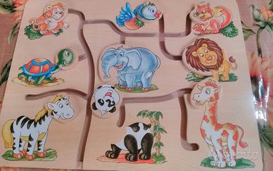 GIGANTE Gioco tavola puzzle animali in legno