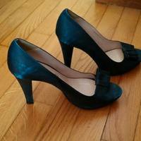 Scarpe Décolleté Donna - Raso Blu +Nude Pizzo nero