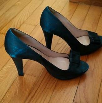 Scarpe Décolleté Donna - Raso Blu +Nude Pizzo nero