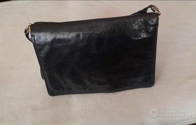 borsa in pelle nera -  vintage - (106e)