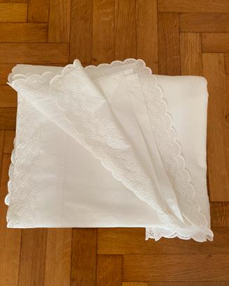 Lenzuolo+Federe Antico Ricamato A Mano Nuovo