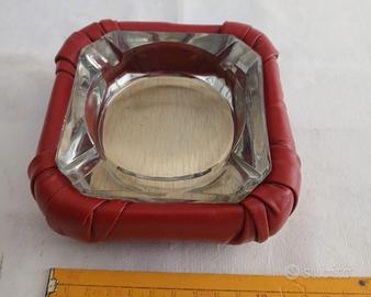 Posacenere Vintage Anni '70 Vetro e Pelle Rossa - 