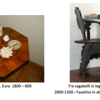 Tavolino ottagonale intarsiato, tavolo +3 sgabelli