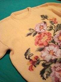 Maglione vintage in lana giallo con ricamo l 