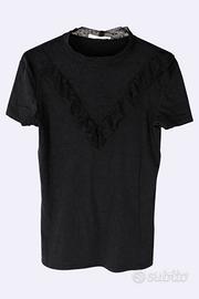 T-shirt nera Terranova scollo pizzo - L