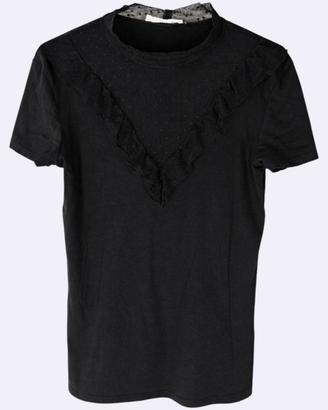 T-shirt nera Terranova scollo pizzo - L