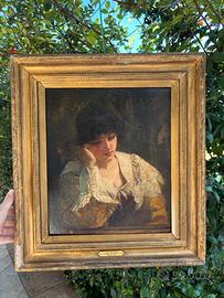 Quadro antico olio ritratto firmato Luke Fildes