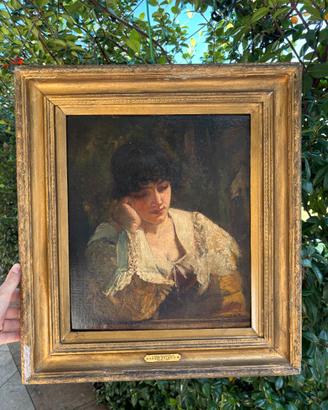 Quadro antico olio ritratto firmato Luke Fildes