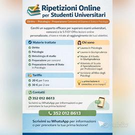 LEZIONI PRIVATE - ON LINE - in DIRITTO per CONCORS