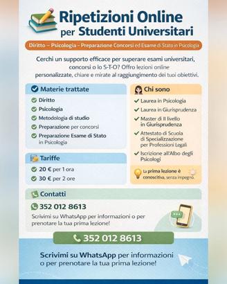 LEZIONI PRIVATE - ON LINE - in DIRITTO per CONCORS