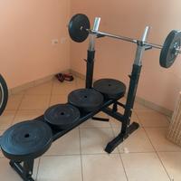 Panca piana+bilanciere +dischi pesi