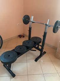 Panca piana+bilanciere +dischi pesi