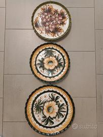 3 piatti ceramica antichi dipinti a mano