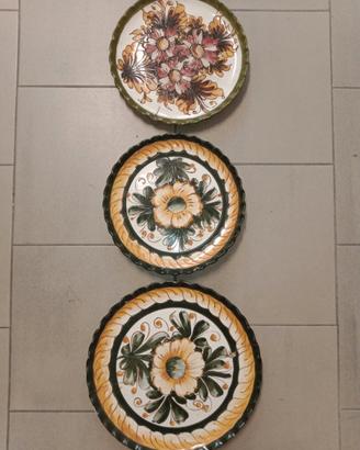 3 piatti ceramica antichi dipinti a mano