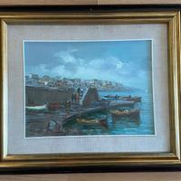 Dipinto ad olio paesaggio portuale