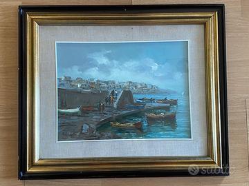 Dipinto ad olio paesaggio portuale